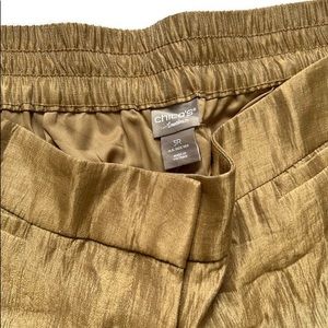 New!  Chico's Travelers Gold Pants Size 3R Shimmer Shiny 570234023 NWT
